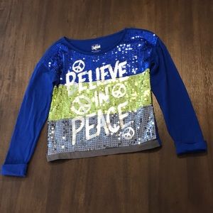 Justice Believe In Peace Sequin Front Long Sleeve Shirt Size 100% Cotton